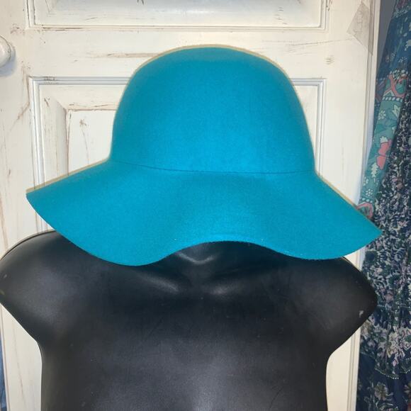 VINTAGE UNWORN BOHO TURQUOISE 100% WOOL FLOPPY HAT - Picture 6 of 6